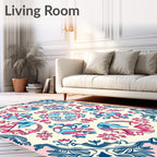 Pink Blue Floral Medallion Garden Elements Rug