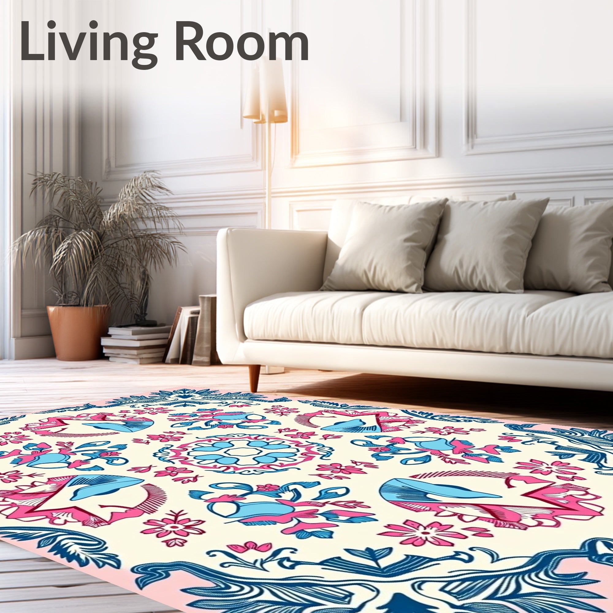 Pink Blue Floral Medallion Garden Elements Rug