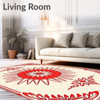 Red Floral Sunburst Border Pattern Rug