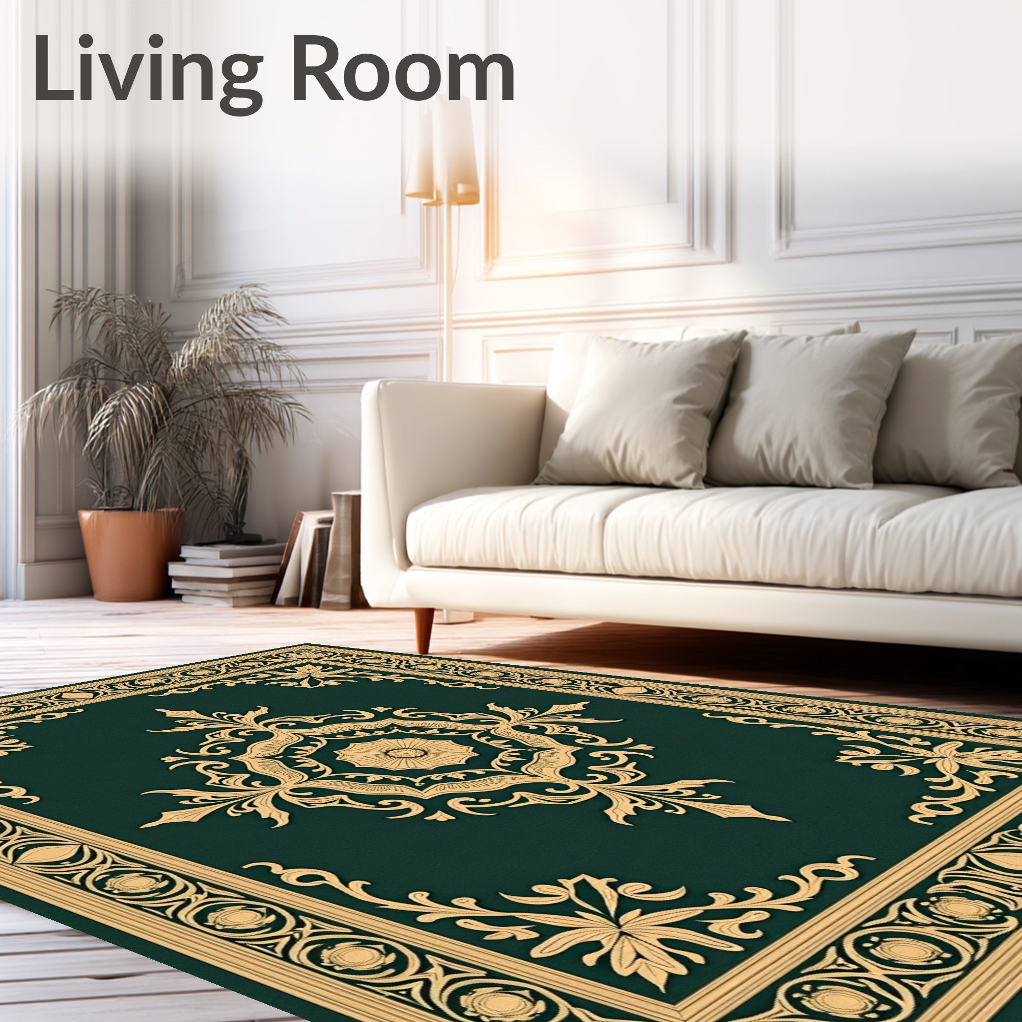 Ornate Floral Medallion Border Design Rug