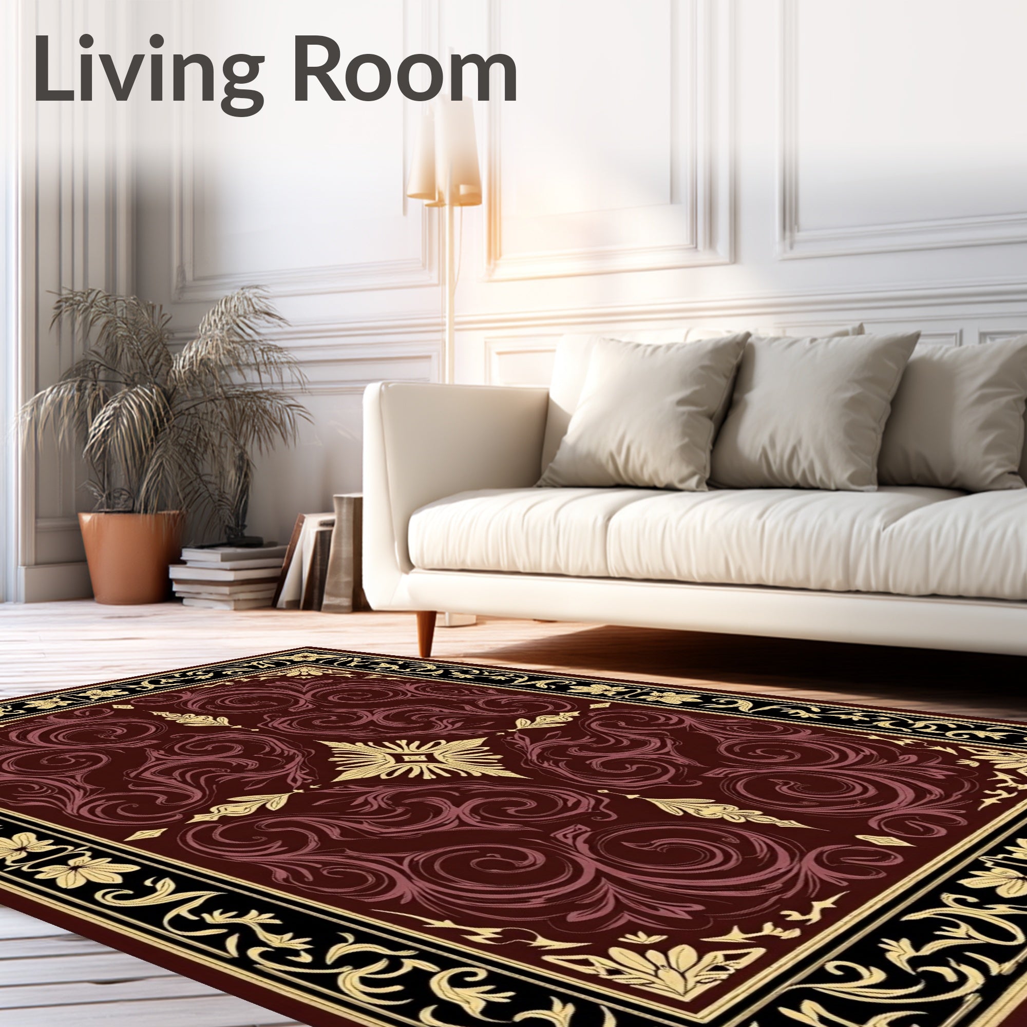 Rich Burgundy Floral Swirl Scrollwork Rug