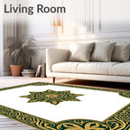Intricate Gold Green Floral Mandala Design Rug