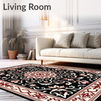 Classic Red White And Black Floral Rug