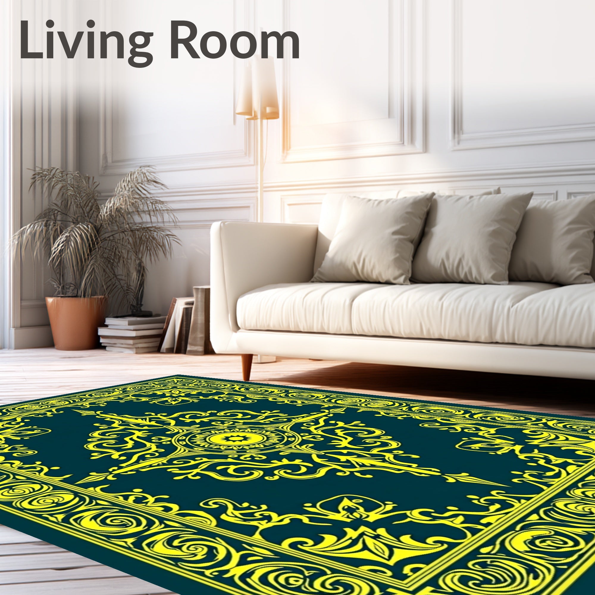 Yellow Floral Inlay Pattern Rug