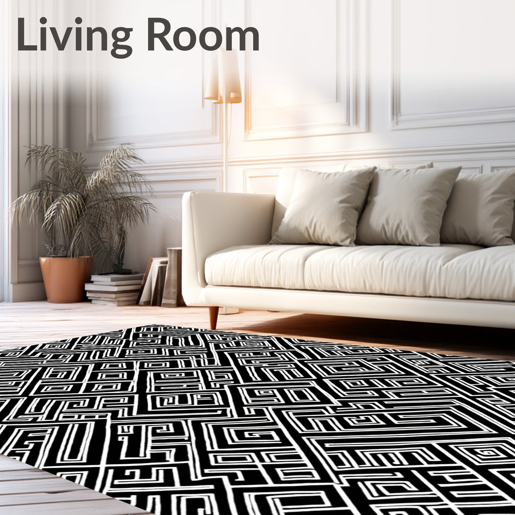 Sharp Black White Geometric Maze Rug
