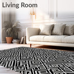 Sharp Black White Geometric Maze Rug