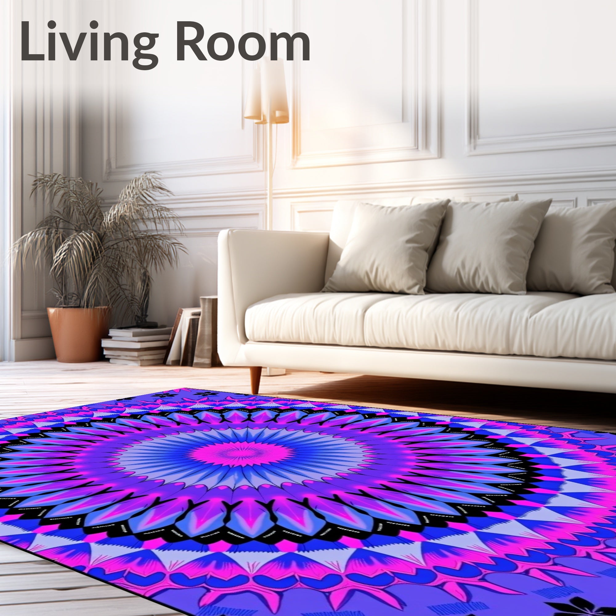 Vibrant Pink Blue Floral Mandala Rug