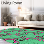 Abstract Swirls Pink Green Pattern Rug