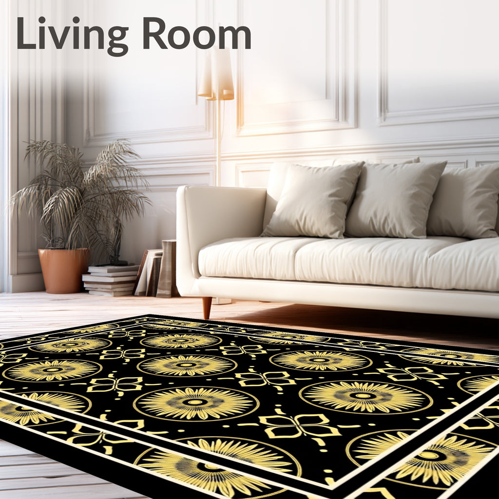 Gold Sunburst Floral Motif Rug