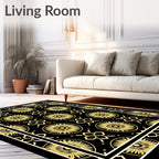 Gold Sunburst Floral Motif Rug