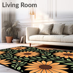 Orange Sunflower Vintage Floral Print Rug
