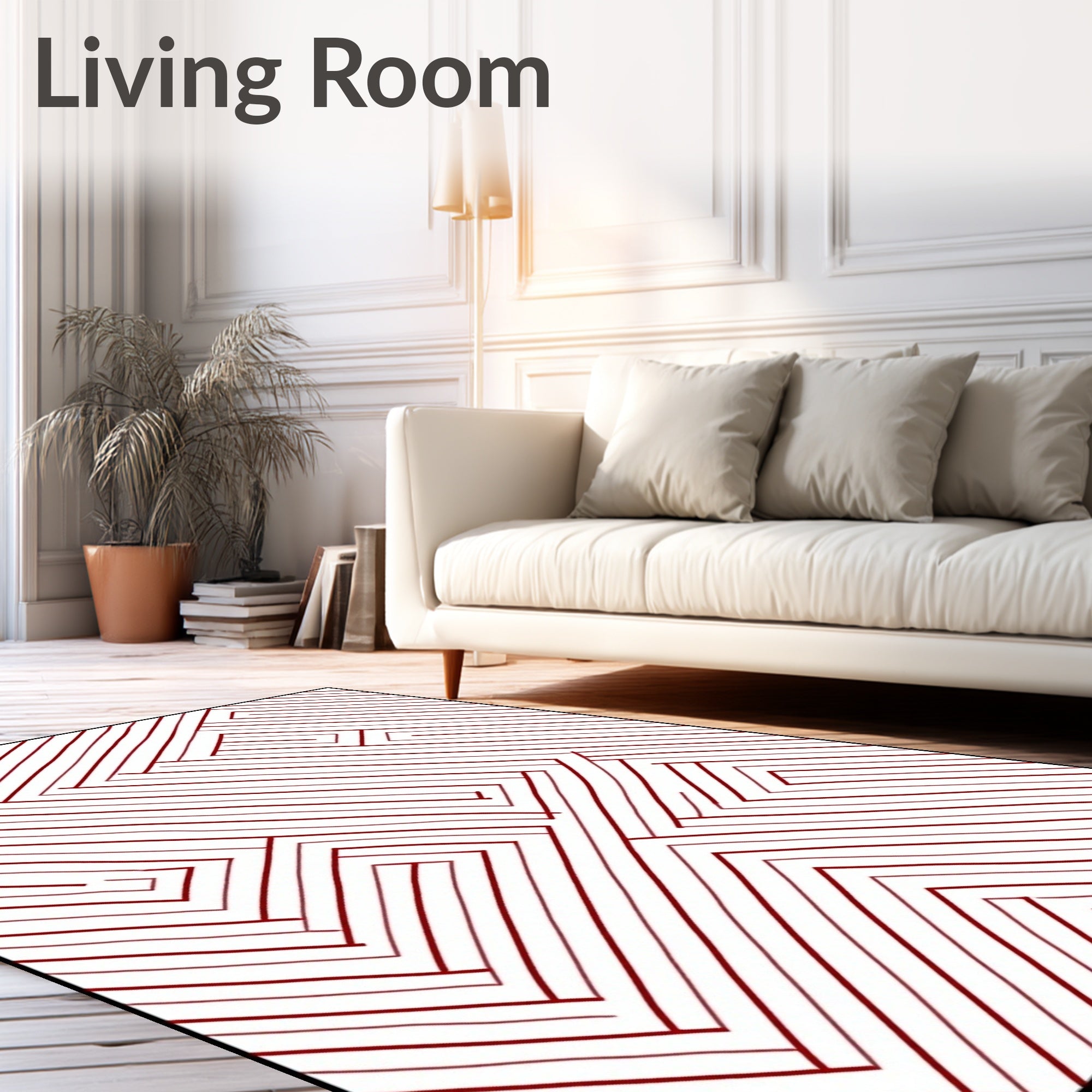 Red Line Abstract Geometric Pattern Rug