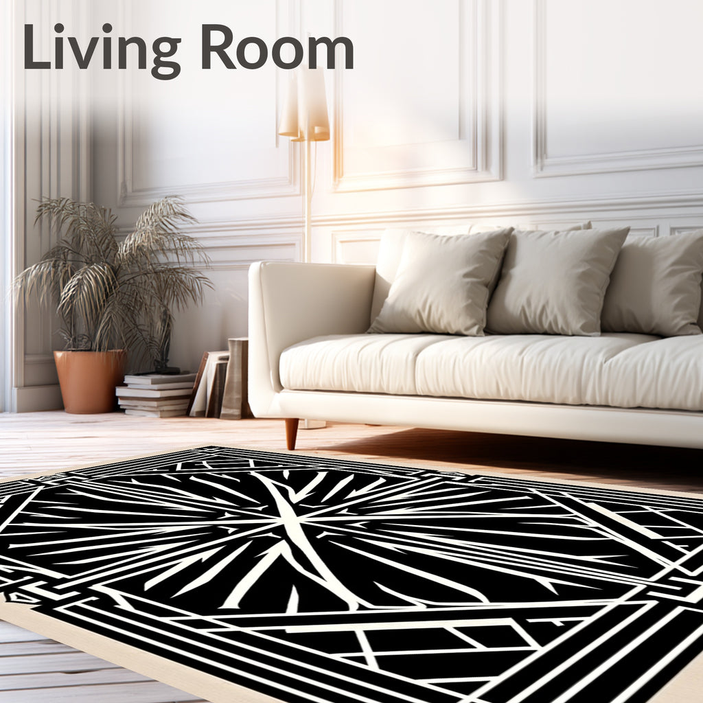 Art Deco Black White Geometric Pattern Rug
