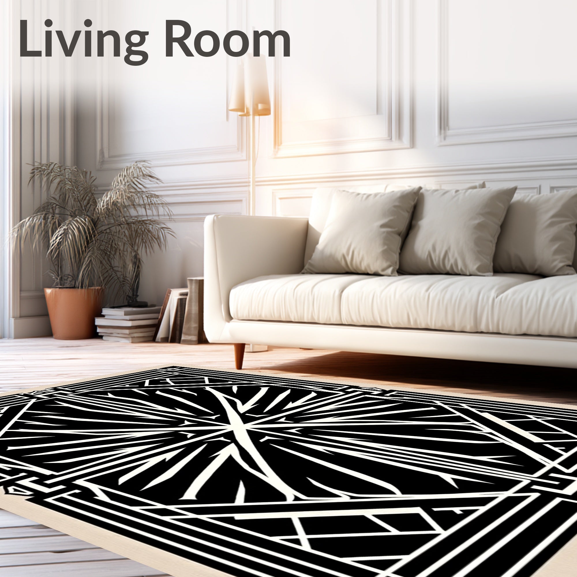 Art Deco Black White Geometric Pattern Rug