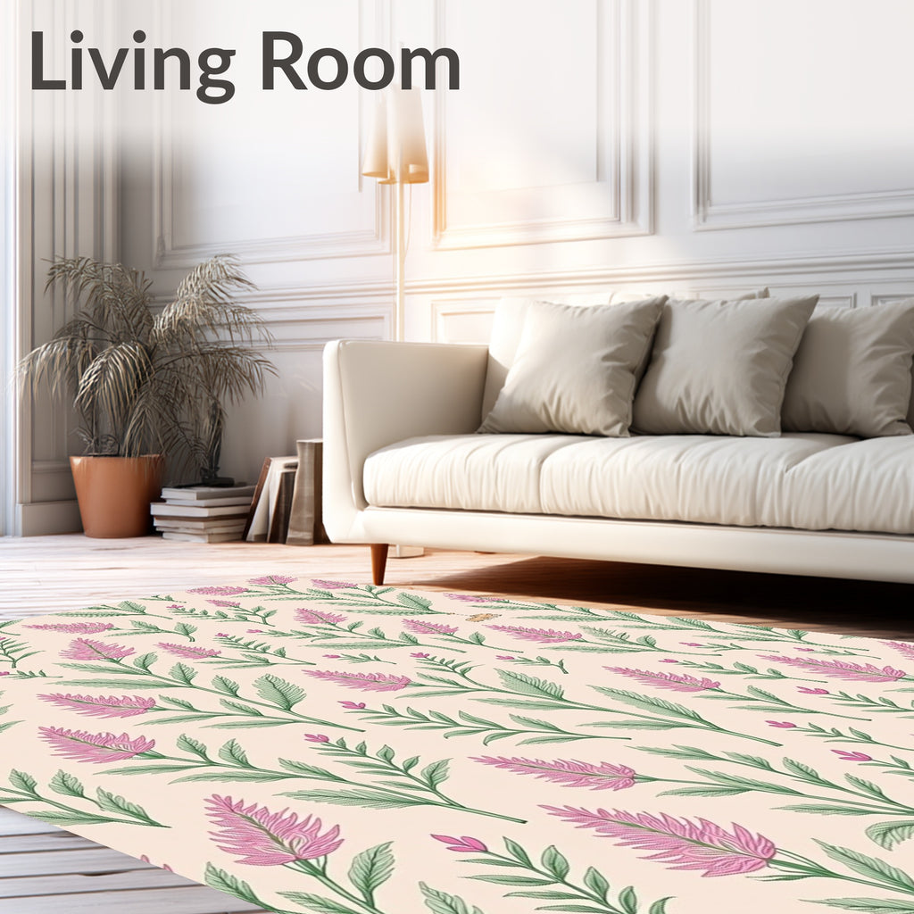 Pink Meadow Floral Pattern Rug