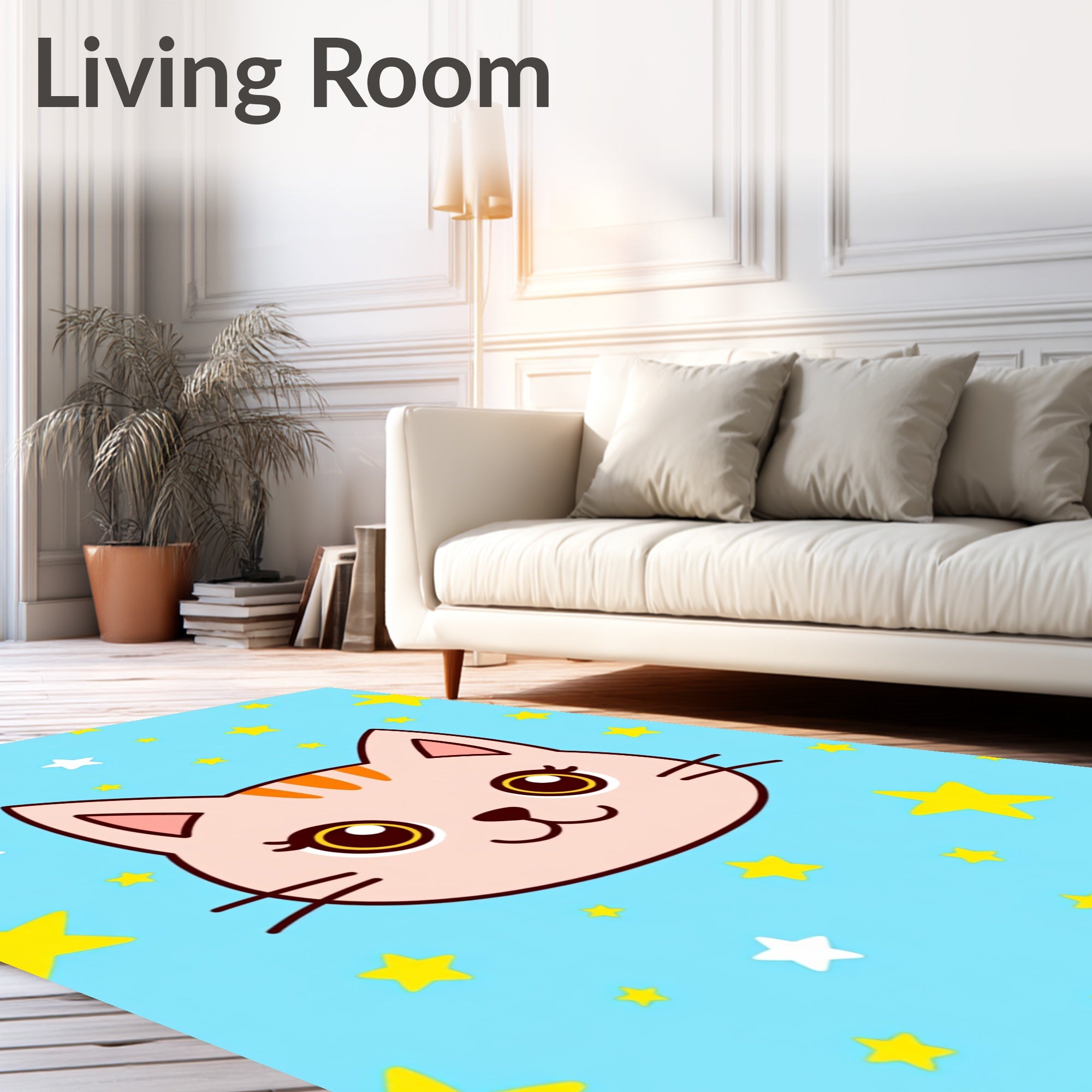 Cute Kitty Star Pattern Rug