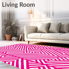 Vibrant Pink Geometric Maze Pattern Rug