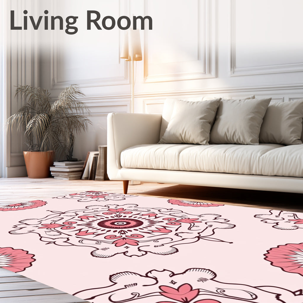 Pink Floral Mandala Pattern Rug