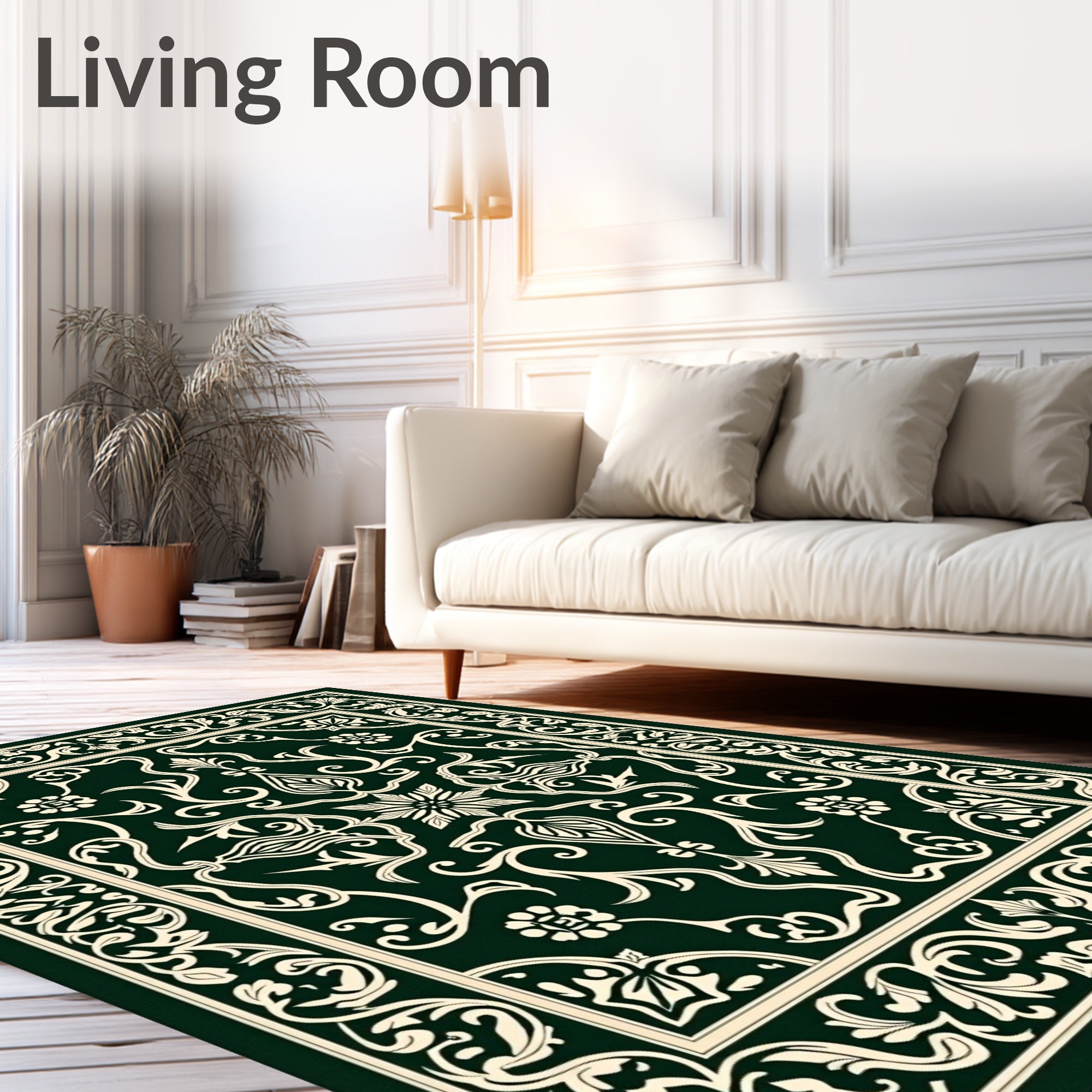 Dark Green Traditional Floral Motif Rug