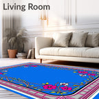 Vibrant Floral Vines With Geometric Border Rug