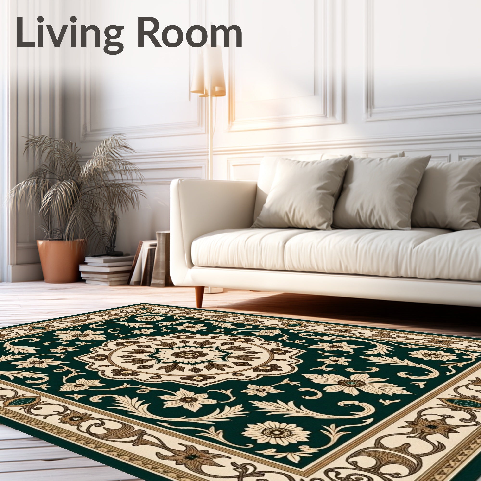 Ornate Floral Border Medallion Rug
