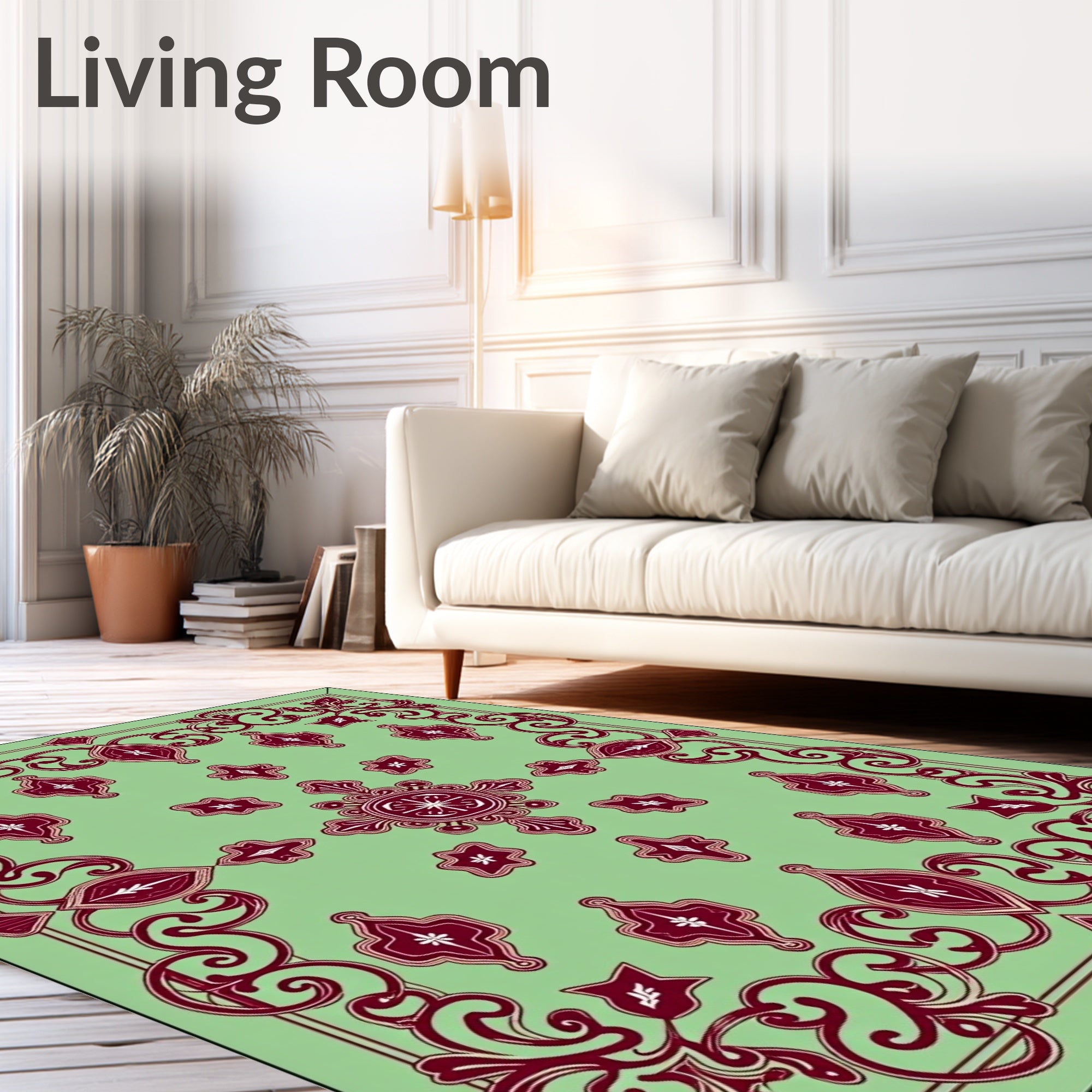 Elegant Red Geometric Floral Pattern Rug