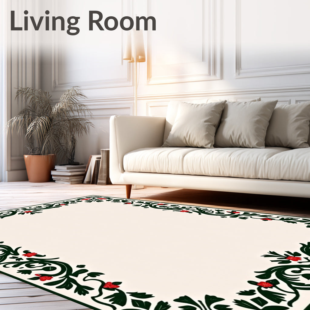Vine and Blossom Floral Border Rug