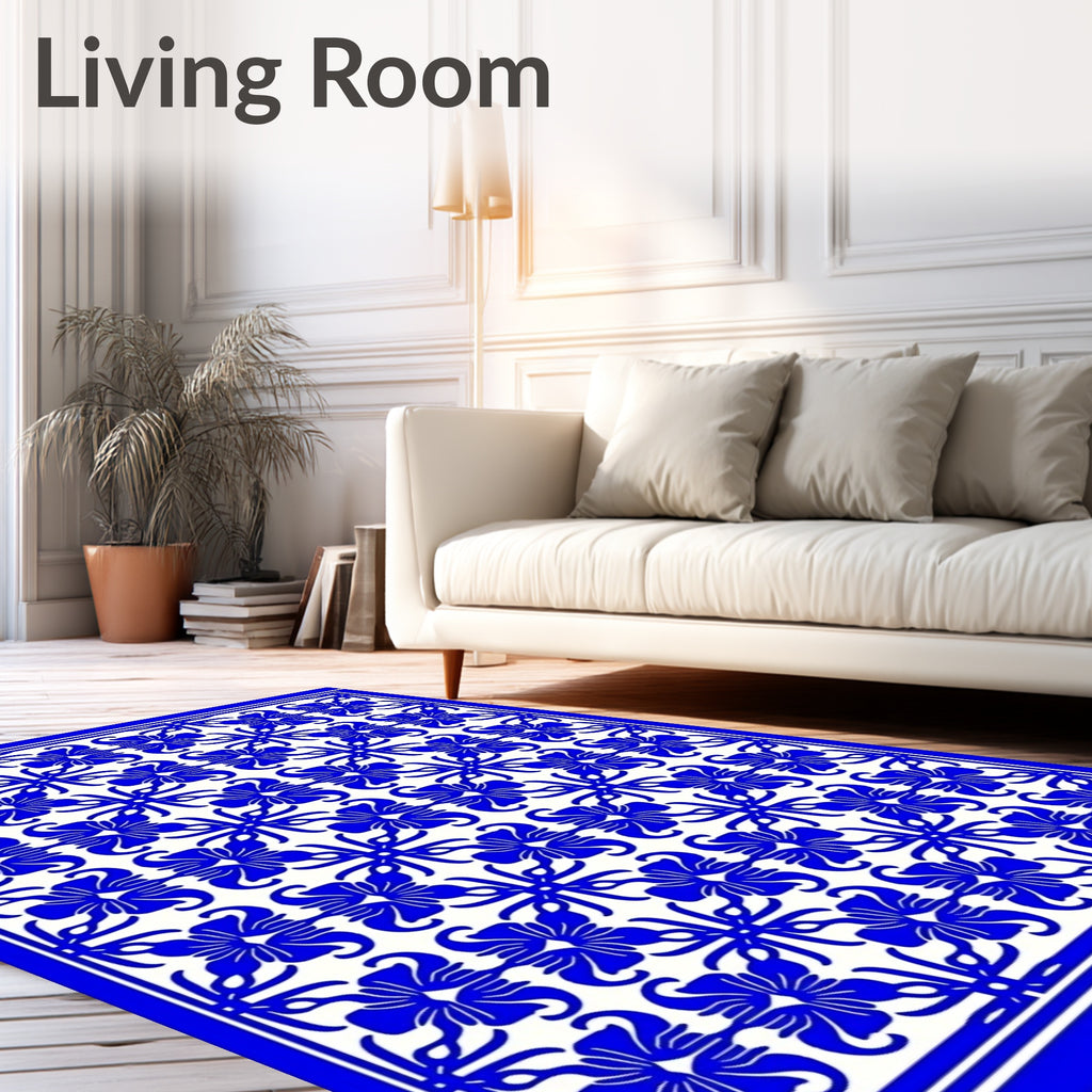 Chinoiserie Blue Floral Repeating Pattern Rug