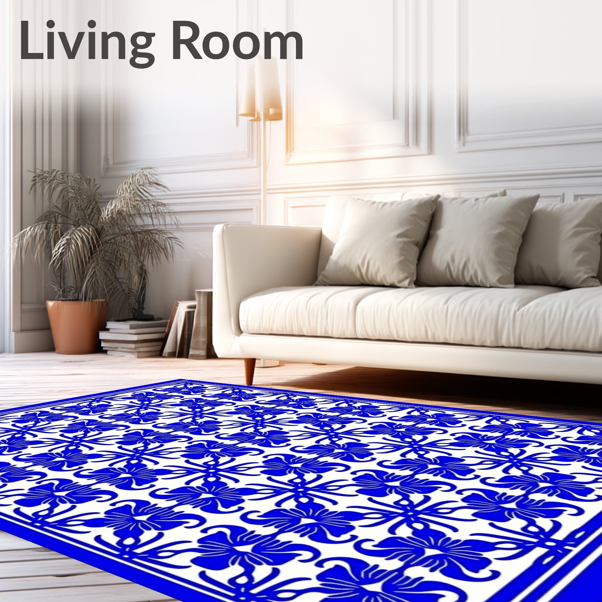 Chinoiserie Blue Floral Repeating Pattern Rug