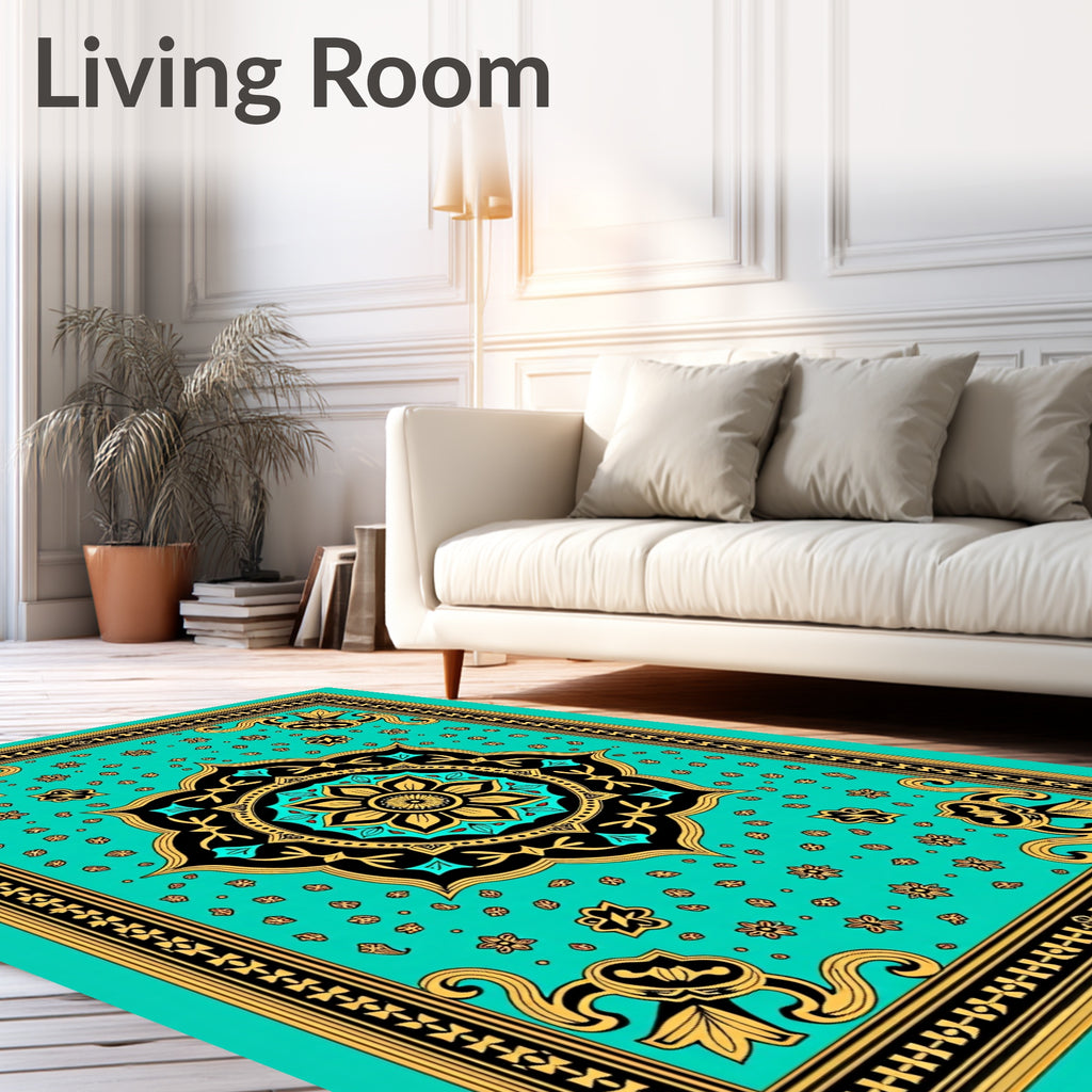 Ornate Floral Mandala Teal Rug