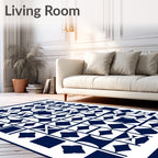 Geometric Abstract Blue White Pattern Rug
