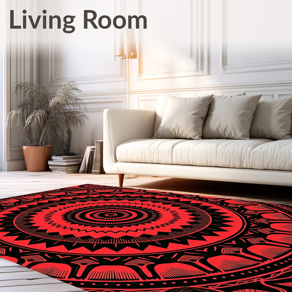 Radiant Red Black Mandalas Pattern Rug