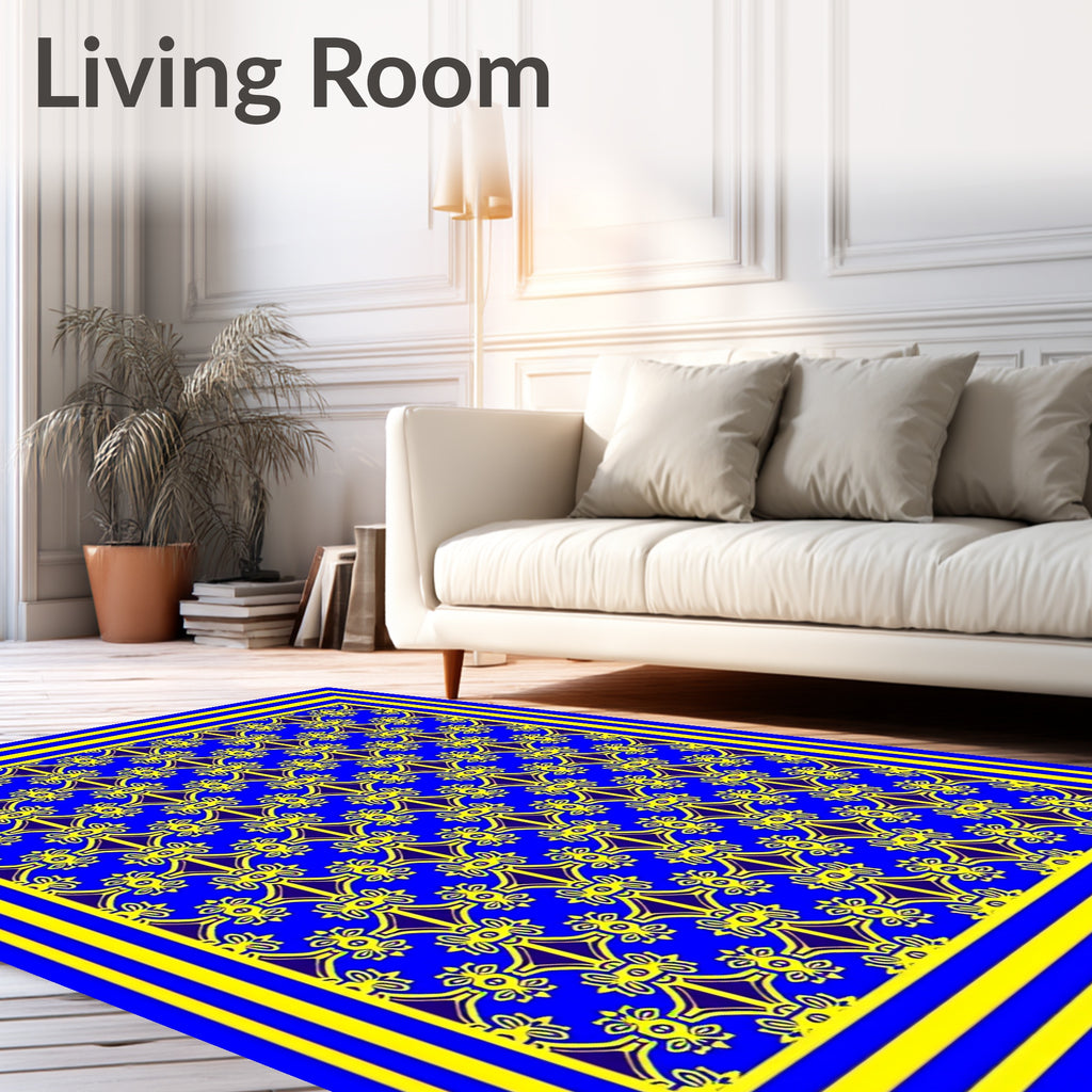 Royal Blue Yellow Ornate Pattern Rug