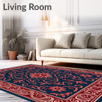 Floral Scrollwork Red Blue Design Rug