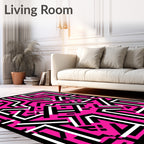 Abstract Black White Pink Geometric Rug