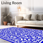 Intricate Blue White Symmetric Pattern Rug
