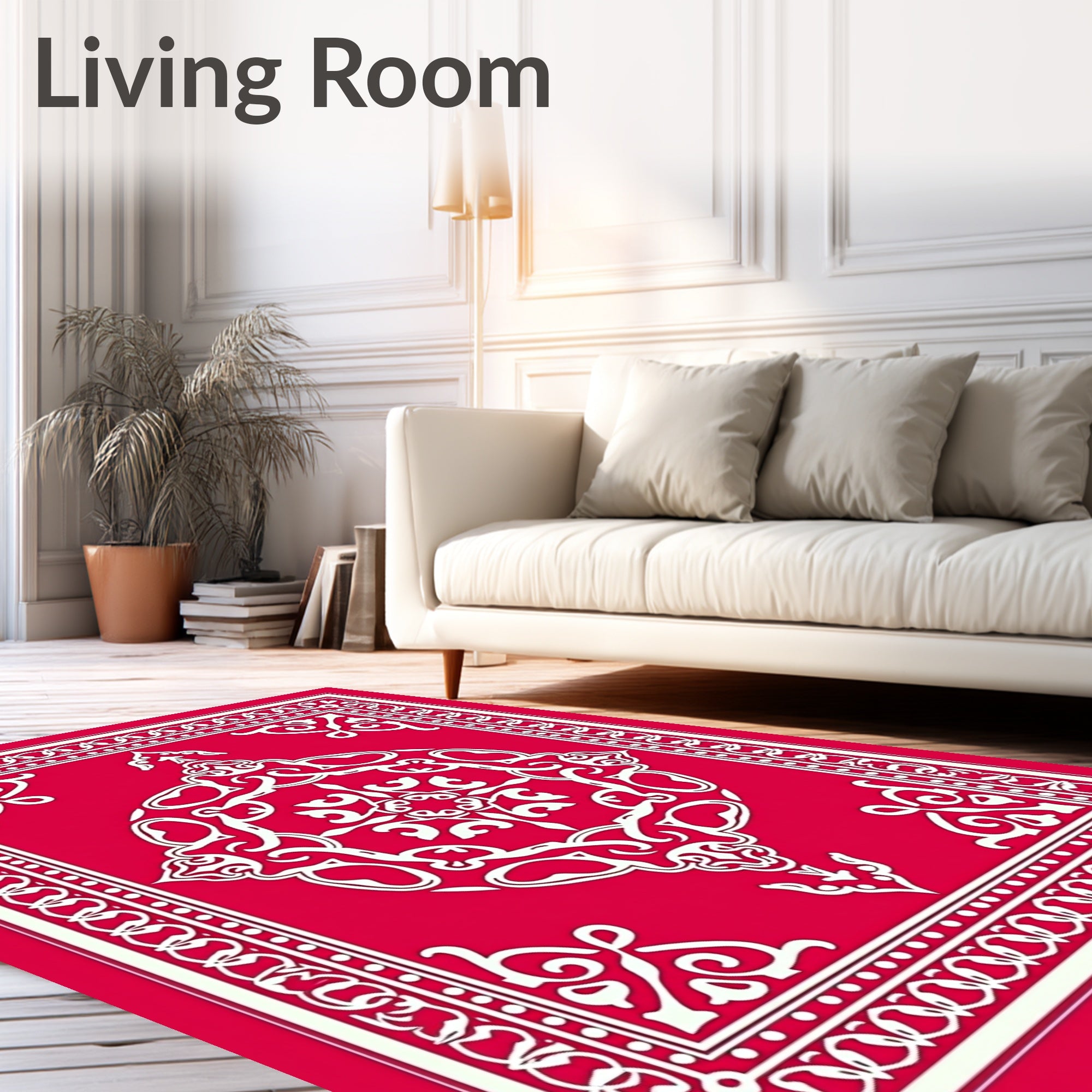 Intricate White Floral Mandala Design Rug