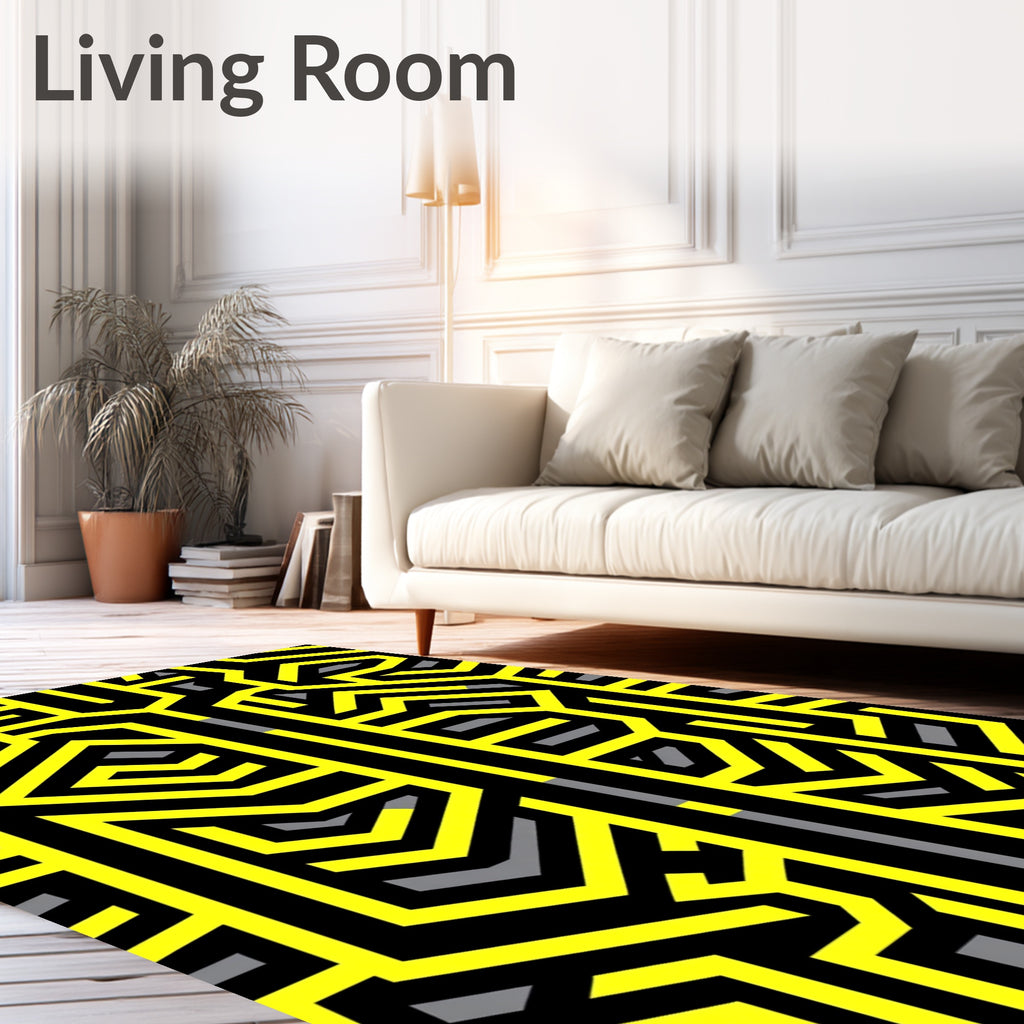 Bold Yellow Modern Geometric Design Rug