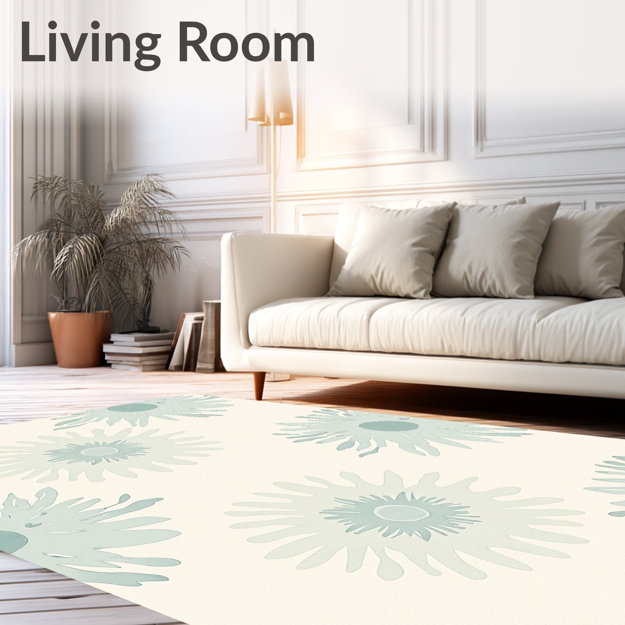 Abstract Teal Floral Pattern Rug