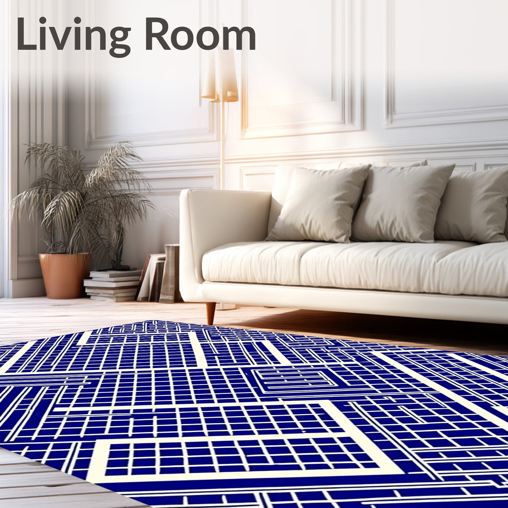 Abstract Geometric Blue Linear Design Rug