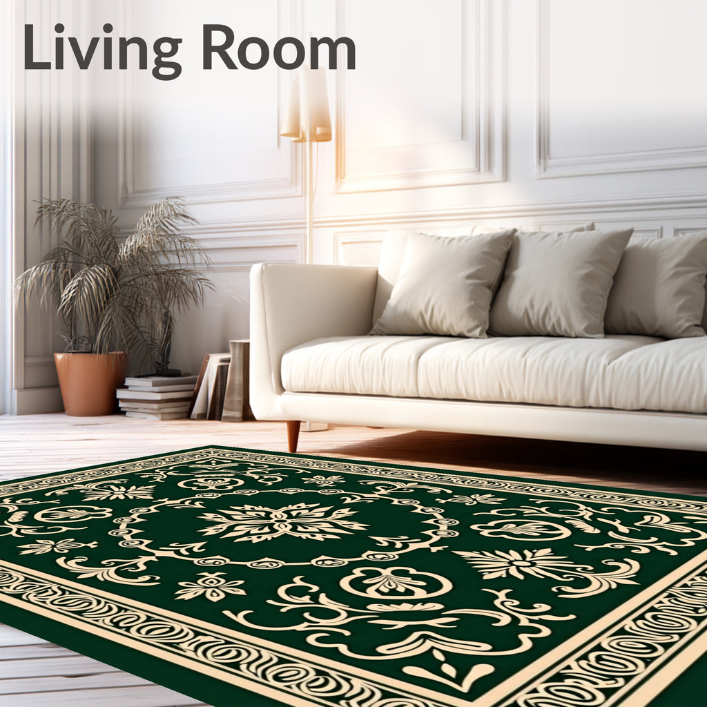 Elegant Floral Bordered Traditional Pattern Rug