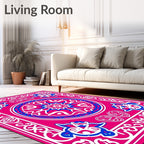 Vibrant Pink Blue Floral Medallion Rug