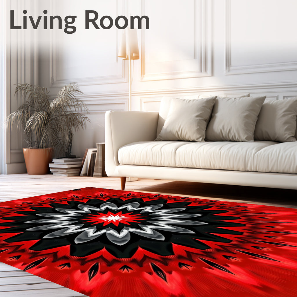 Radial Red Black White Abstract Pattern Rug