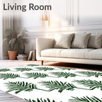 Dark Green Leaf Patterned Design Rug