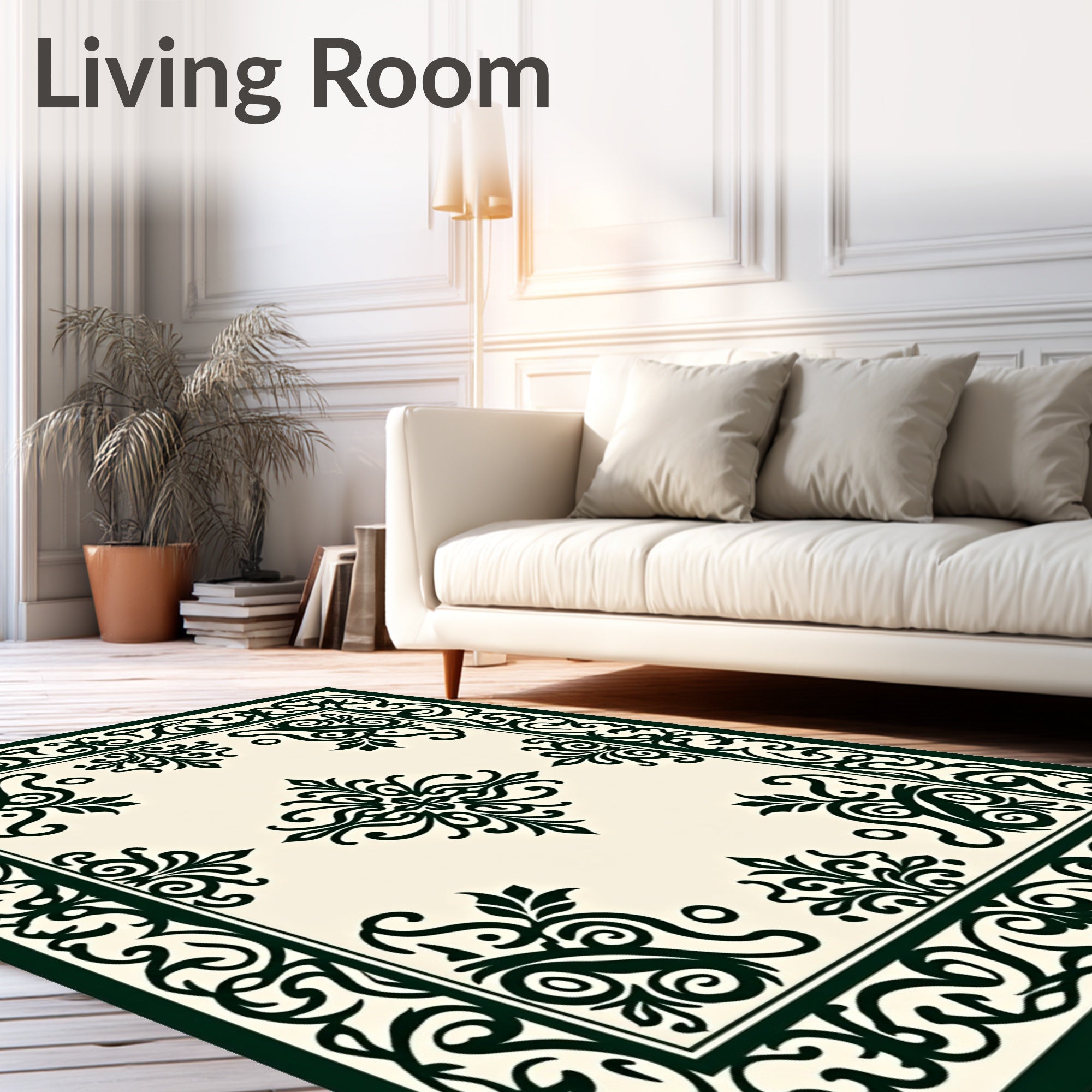 Elegant Black Flourish Border Design Rug