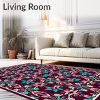 Regal Teal Pink Floral Scroll Rug