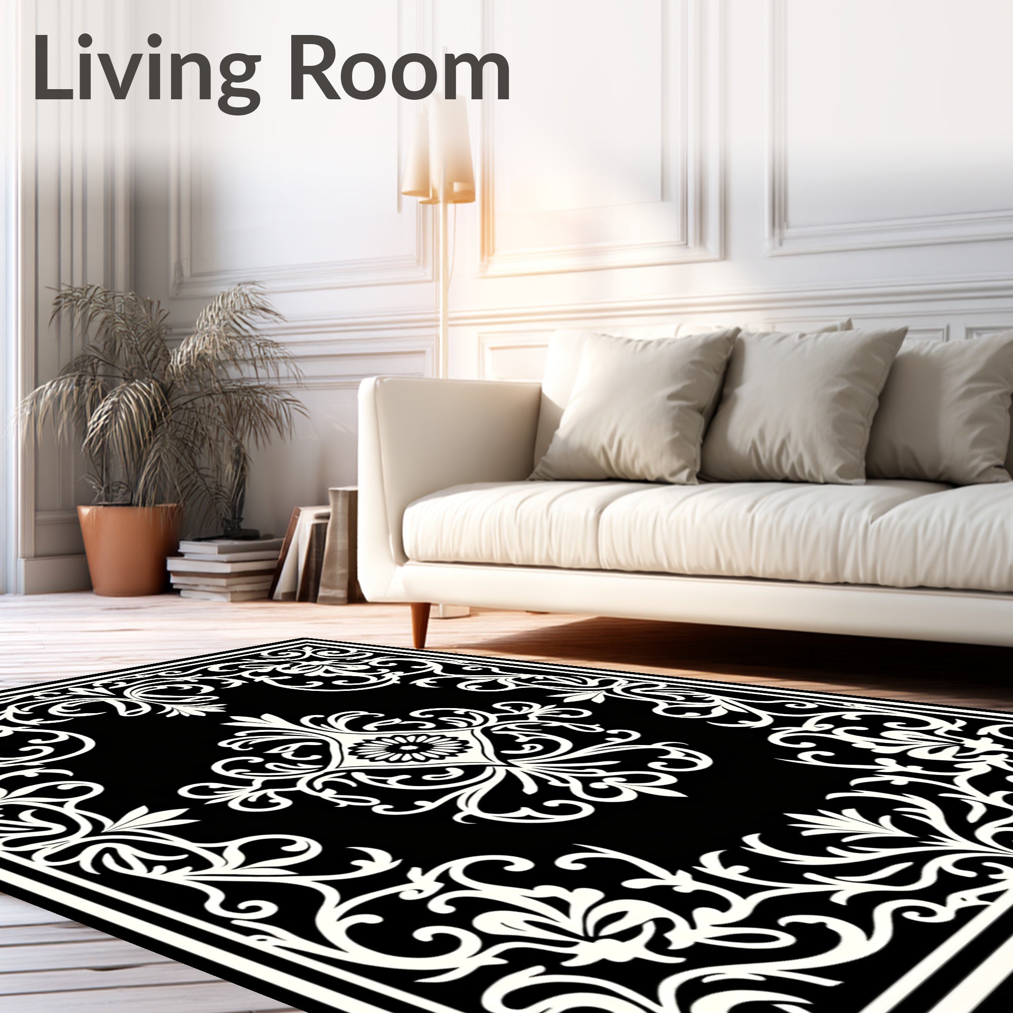 Classic Floral Damask Scrollwork Design Rug