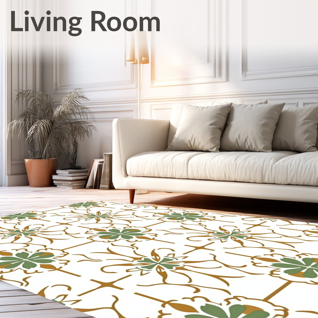 Green Gold Floral Medallion Pattern Rug