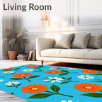 Orange White Flower Pattern Rug