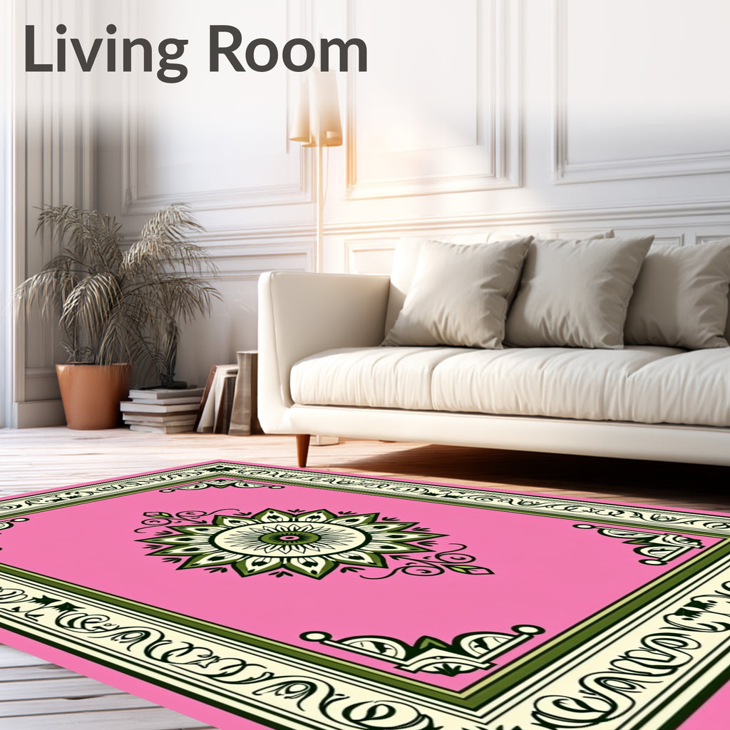 Pink Floral Geometric Medallion Rug